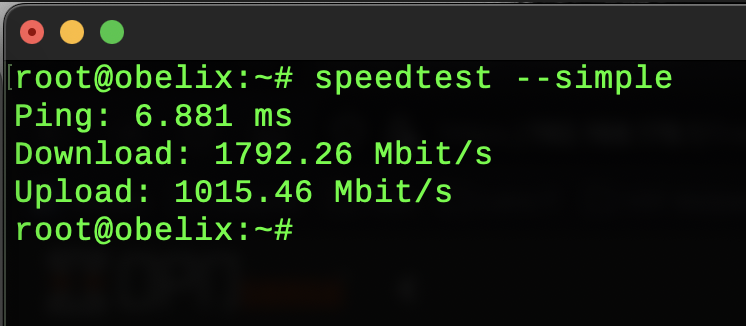 speedtest result on homelab server