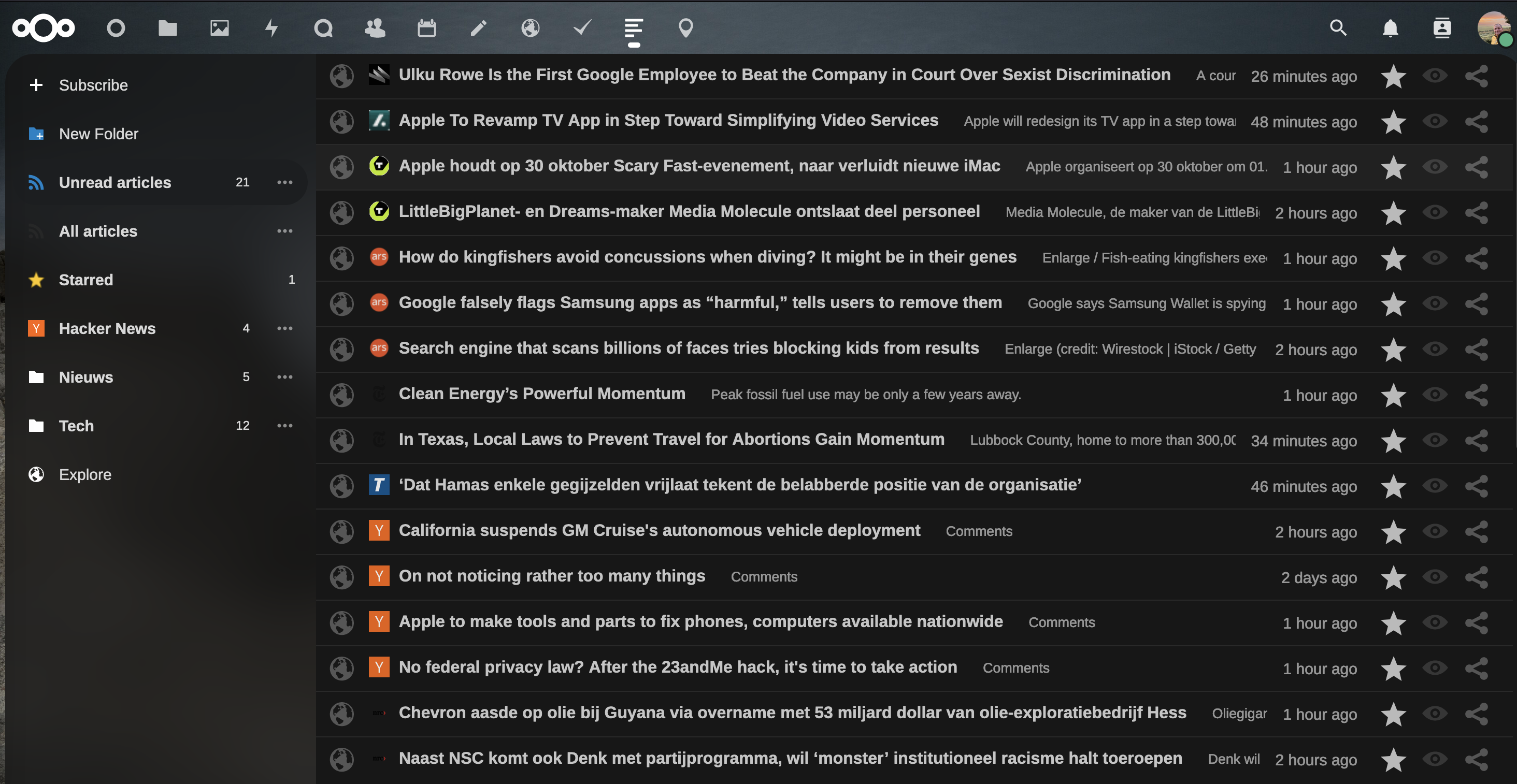 Screenshot of Nextcloud news on my laptop