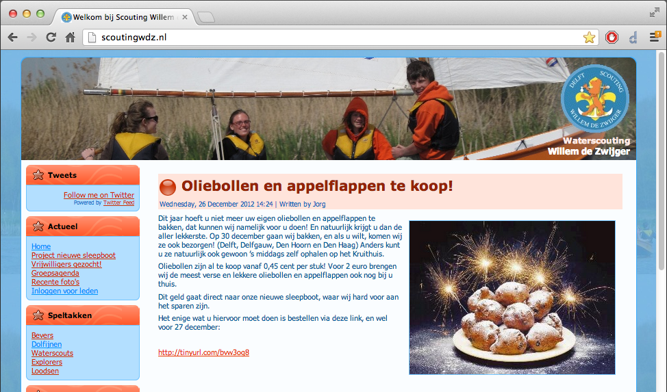 Screenshot website Scoutcentrum Delft
