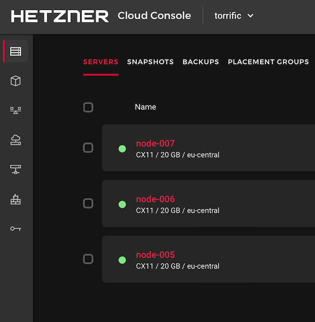 Screenshot of Hetzner Cloud WebUI