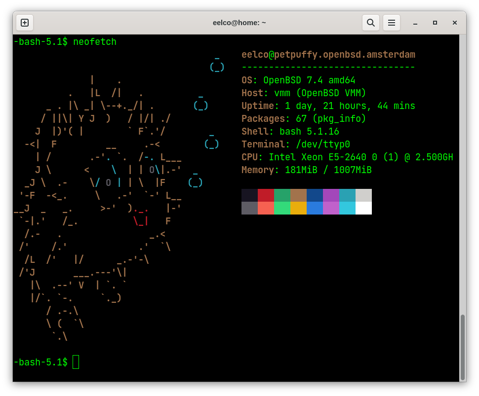 Petpuffy OpenBSD VM neofetch